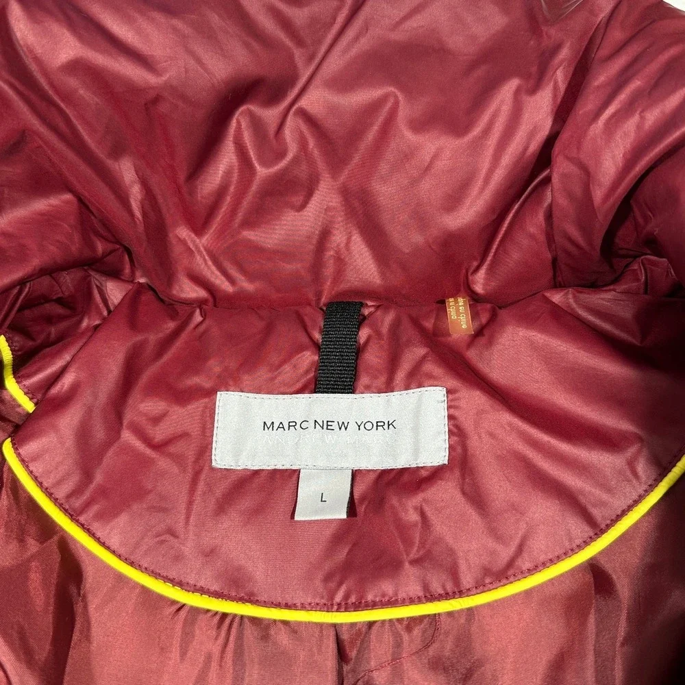 Marc‎ New York Andrew Marc Burgundy Down Puffer Jacket Asym Zip Funnel Neck L - Picture 7 of 10